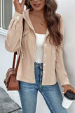 Ribbed Button Up Drawstring Hooded Jacket - Trendsi