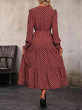 Printed Tiered V-Neck Buttoned Midi Dress - Trendsi