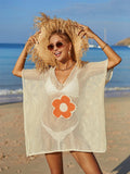 Openwork Flower V-Neck Short Sleeve Cover Up - Trendsi - Flyclothing LLC
