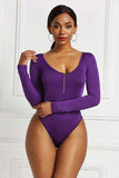Half Zip Scoop Neck Long Sleeve Bodysuit - Trendsi - Flyclothing LLC