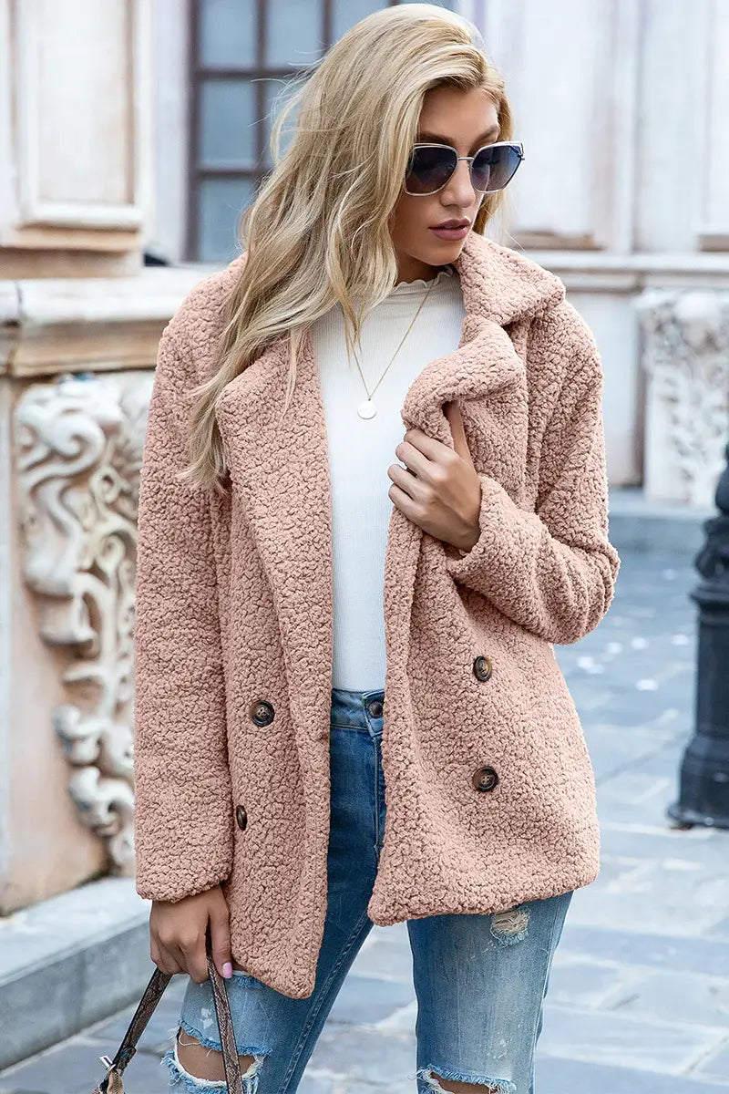 Full Size Lapel Collar Sherpa Coat - Trendsi - Flyclothing LLC
