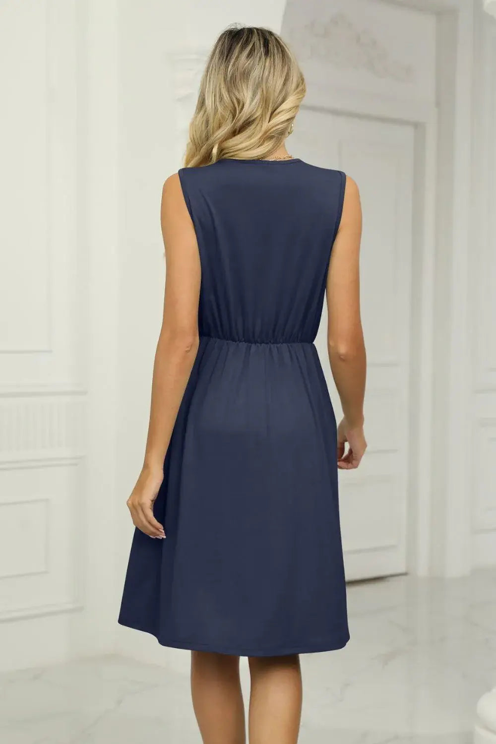 Contrast V-Neck Sleeveless Dress - Trendsi - Flyclothing LLC
