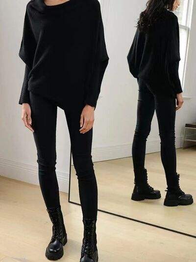 Full Size Boat Neck Batwing Sleeve Knit Top - Trendsi - Flyclothing LLC