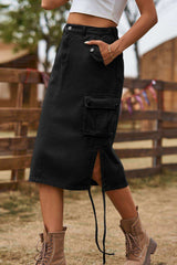Drawstring Denim Cargo Skirt - Trendsi - Flyclothing LLC