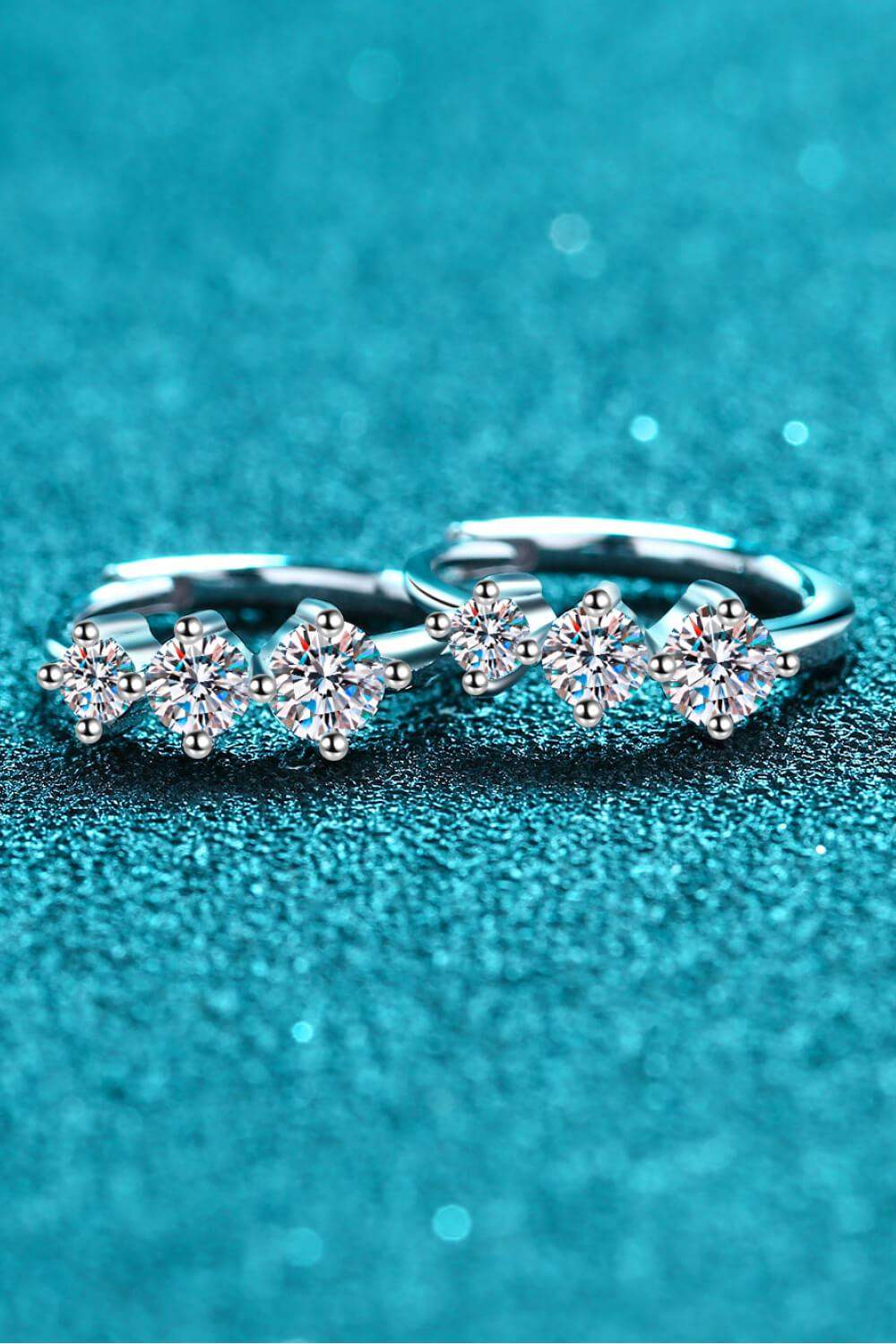 Sterling Silver Moissanite Huggie Earrings - Trendsi - Flyclothing LLC