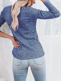 Round Neck Buttoned Long Sleeve T-Shirt - Trendsi