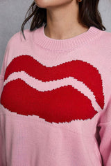 Lip Fringe Round Neck Sweater - Trendsi