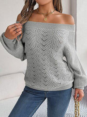 Openwork Off-Shoulder Long Sleeve Sweater - Trendsi