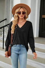 V-Neck Long Sleeve T-Shirt - Trendsi - Flyclothing LLC