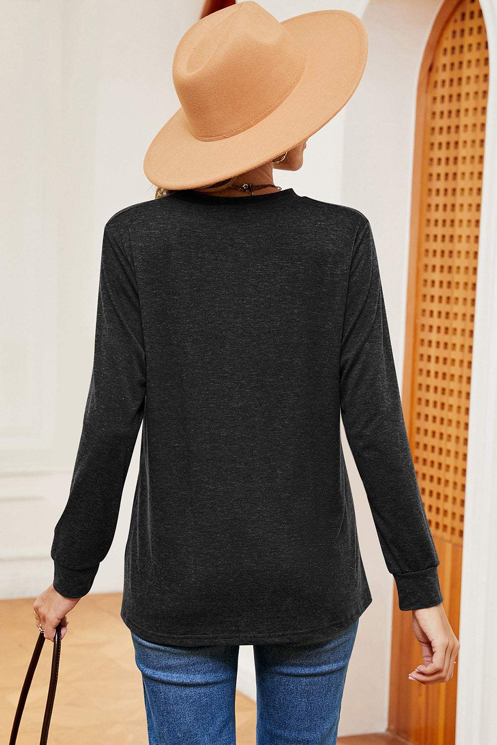 Notched Long Sleeve T-Shirt - Trendsi - Flyclothing LLC