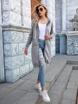 Full Size Zip-Up Longline Hoodie with Pockets - Trendsi - Flyclothing LLC