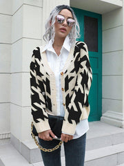 Houndstooth Button Down Cardigan - Trendsi