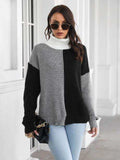 Contrast Turtleneck Long Sleeve Sweater - Trendsi - Flyclothing LLC