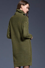 Full Size Mixed Knit Cowl Neck Dropped Shoulder Sweater Dress - Trendsi