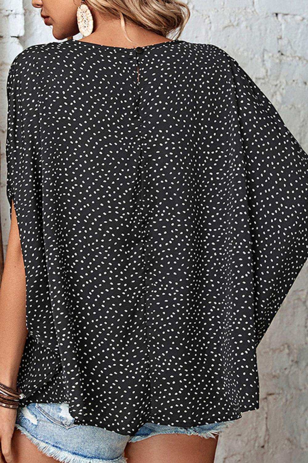 Printed Dolman Sleeve Round Neck Blouse - Trendsi - Flyclothing LLC