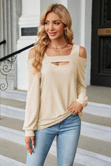 Cold Shoulder Square Neck Cutout Blouse - Trendsi