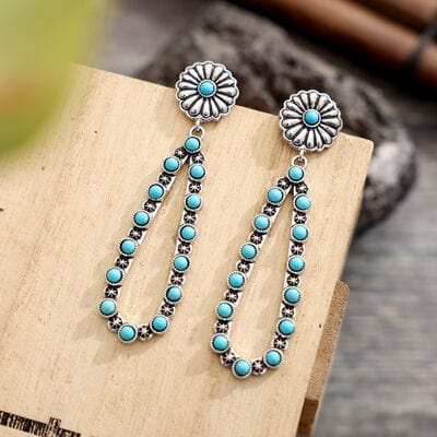 Flower Artificial Turquoise Teardrop Earrings - Trendsi - Flyclothing LLC