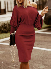 Round Neck Lantern Sleeve Dress - Trendsi