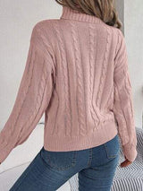 Cable-Knit Turtleneck Dropped Shoulder Sweater - Trendsi - Flyclothing LLC