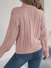 Cable-Knit Turtleneck Dropped Shoulder Sweater - Trendsi