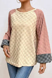 Checkered Contrast Round Neck Long Sleeve T-Shirt - Trendsi - Flyclothing LLC