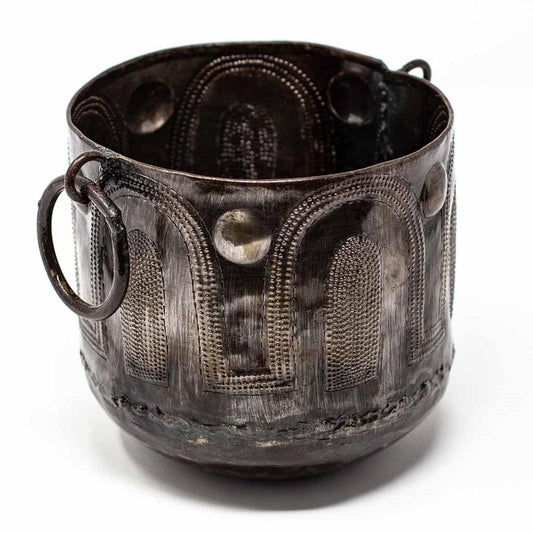 Hammered Metal Container with Round Handles - Croix des Bouquets - Croix des Bouquets