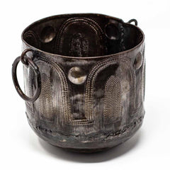 Hammered Metal Container with Round Handles - Croix des Bouquets - Croix des Bouquets