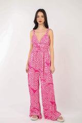 VERY J Printed Pleated Sleeveless Wide Leg Jumpsuit - Trendsi - Flyclothing LLC