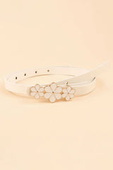 Flower Decor Skinny PU Belt - Trendsi - Flyclothing LLC