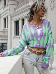 Argyle Button Front Drop Shoulder Cardigan - Trendsi