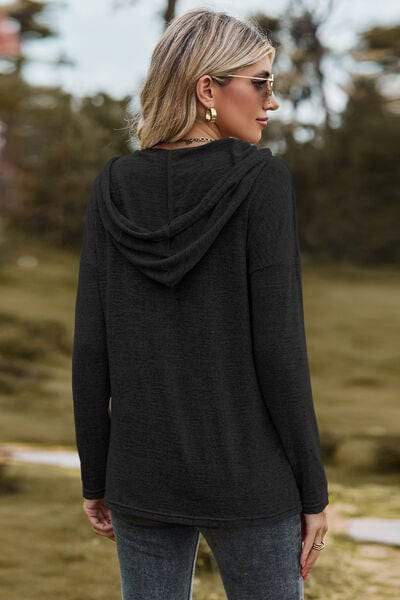 Drawstring Dropped Shoulder Hooded T-Shirt - Trendsi - Flyclothing LLC
