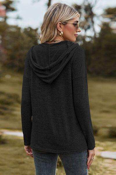 Drawstring Dropped Shoulder Hooded T-Shirt - Trendsi - Flyclothing LLC