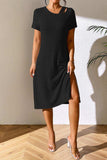 Ribbed Asymmetrical Neck Short Sleeve Dress - Trendsi - Flyclothing LLC