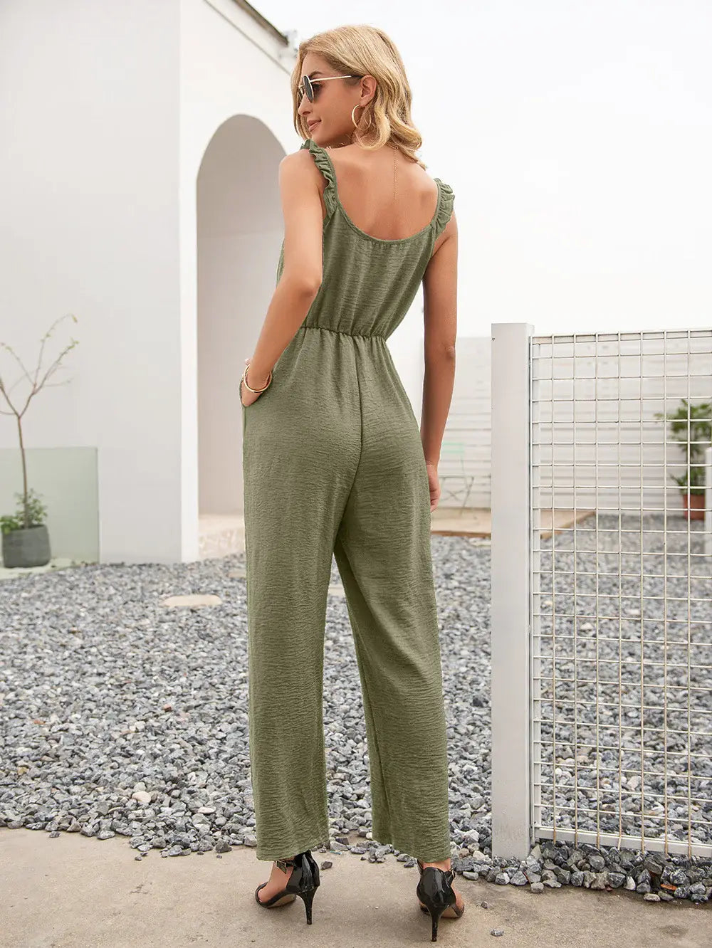 Round Neck Sleeveless Jumpsuit with Pockets - Trendsi - Flyclothing LLC
