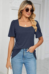 Square Neck Short Sleeve T-Shirt - Trendsi - Flyclothing LLC