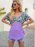 Leopard Waffle-Knit Short Sleeve Top - Trendsi - Flyclothing LLC