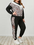 Plus Size Leopard Sweatshirt and Sweatpants Set - Trendsi