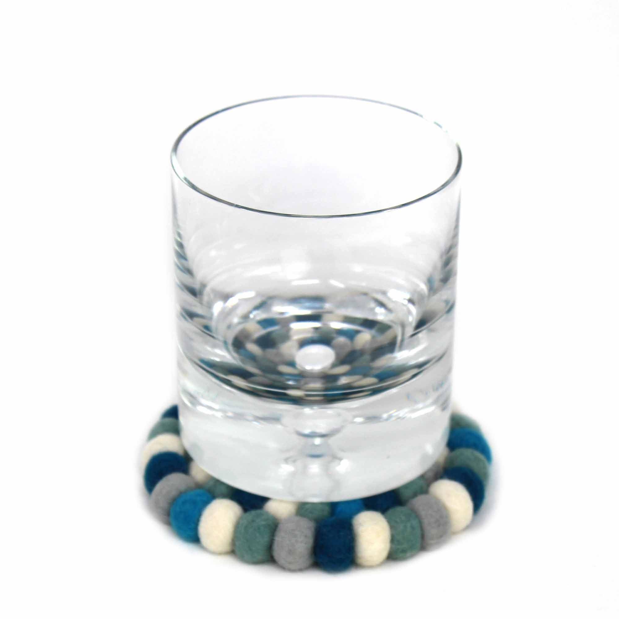 Ice Blue Felt Ball Coasters, Set of 4 - Global Groove Direct