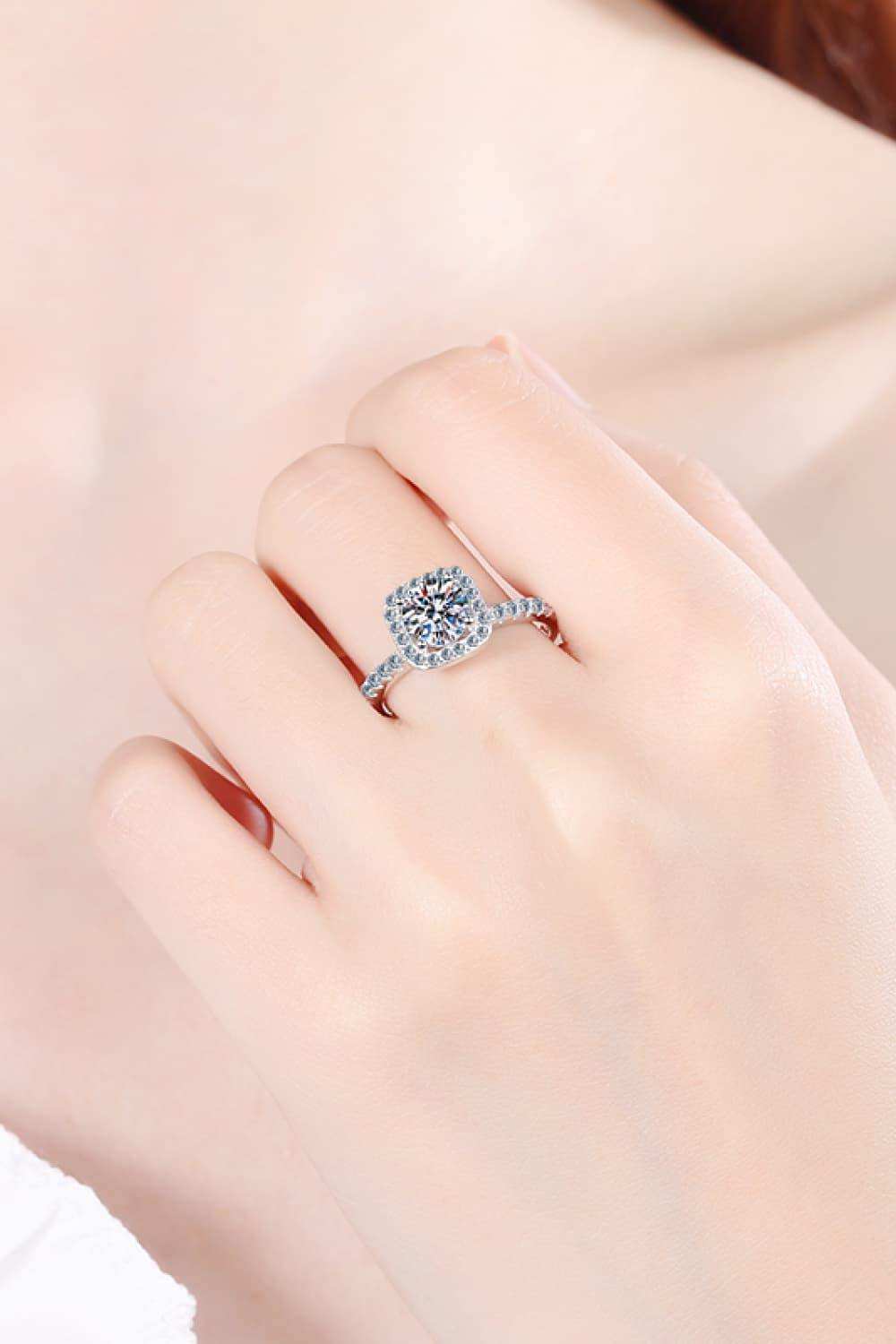 2 Carat Moissanite Square Halo Ring - Trendsi - Flyclothing LLC
