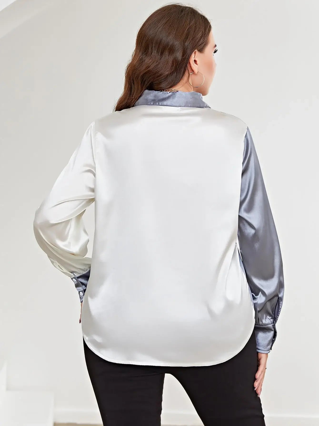 Plus Size Two-Tone Long Sleeve Shirt - Trendsi - Flyclothing LLC
