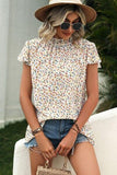 Ditsy Floral Mock Neck Short Sleeve T-Shirt - Trendsi