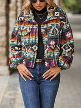 Geometric Dropped Shoulder Balloon Sleeve Outerwear - Trendsi - Flyclothing LLC