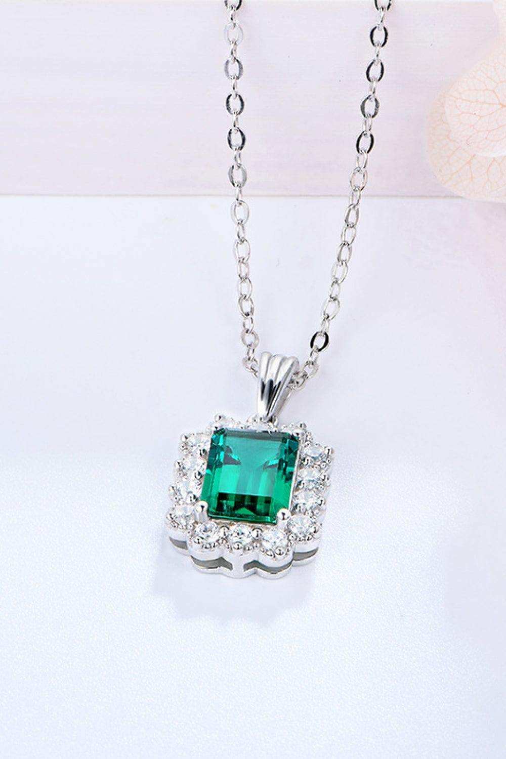 1.5 Carat Lab-Grown Emerald Pendant 925 Sterling Silver Necklace - Trendsi - Flyclothing LLC