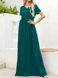 Round Neck Short Sleeve Maxi Dress with Pockets - Trendsi - Flyclothing LLC