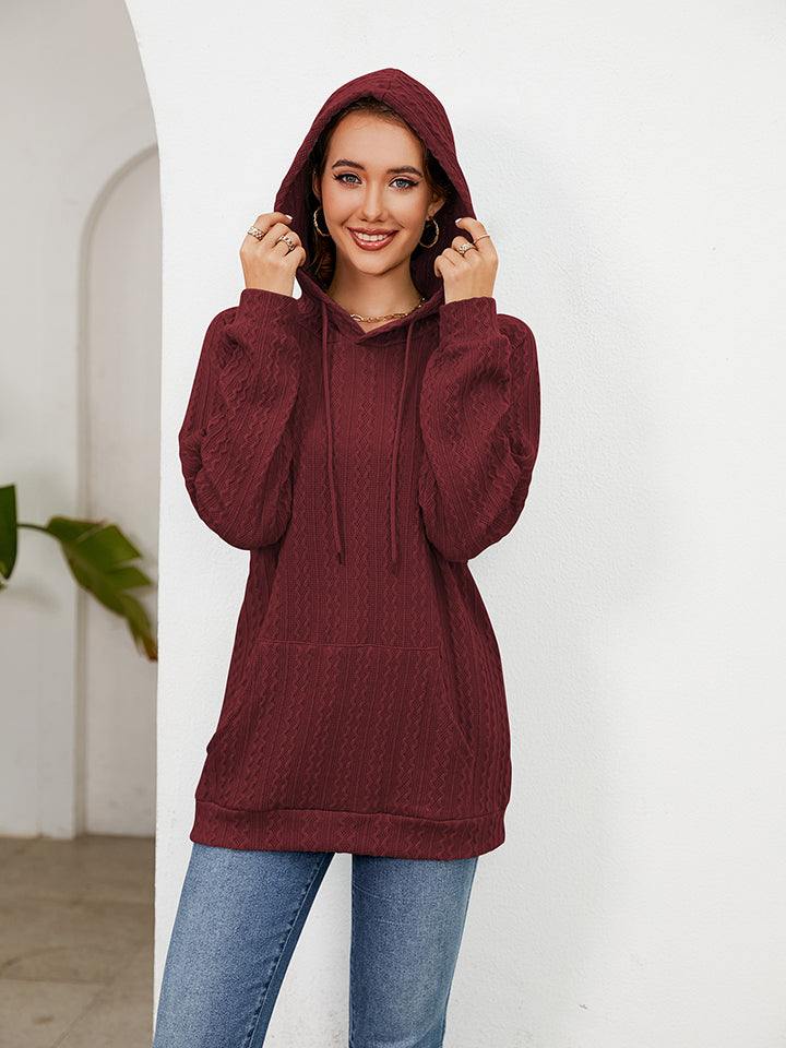 Raglan Sleeve Front Pocket Hoodie - Trendsi