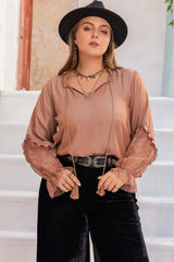 Plus Size Tie Neck Flounce Sleeve Blouse - Trendsi - Flyclothing LLC