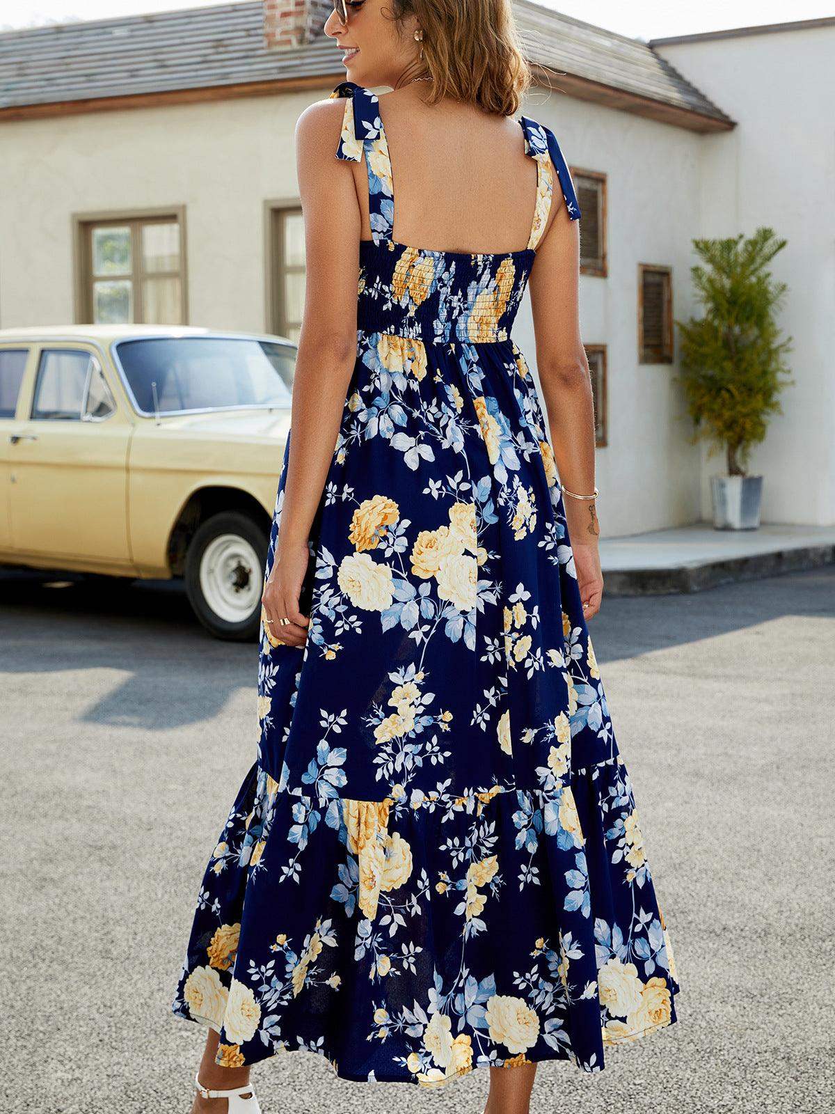 Floral Tie-Shoulder Sleeveless Dress - Trendsi - Flyclothing LLC
