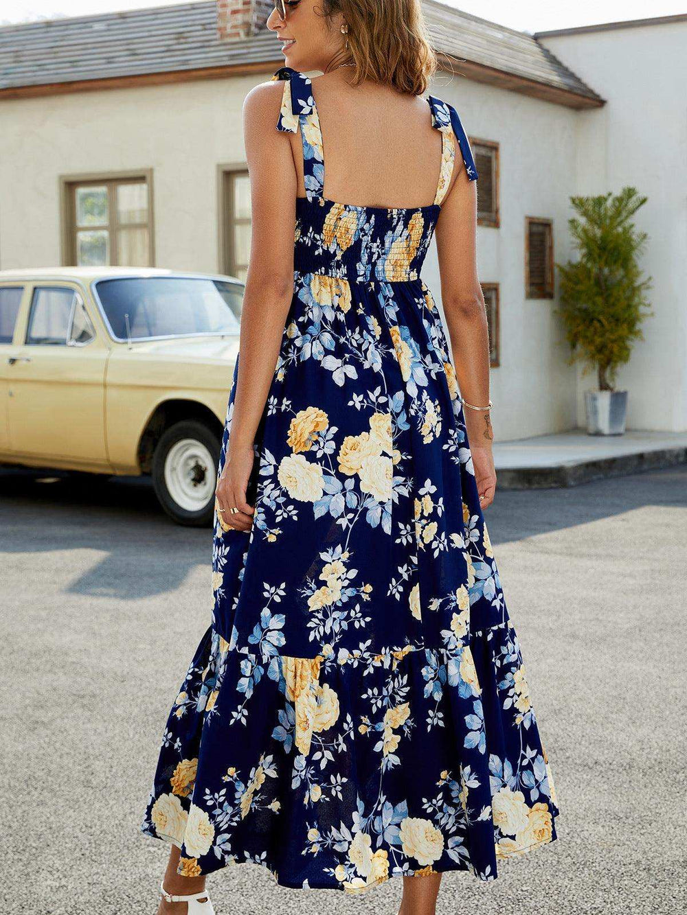Floral Tie-Shoulder Sleeveless Dress - Trendsi - Flyclothing LLC