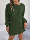 Cable-Knit Round Neck Sweater Dress - Trendsi - Flyclothing LLC