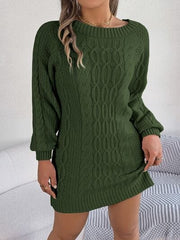 Cable-Knit Round Neck Sweater Dress - Trendsi